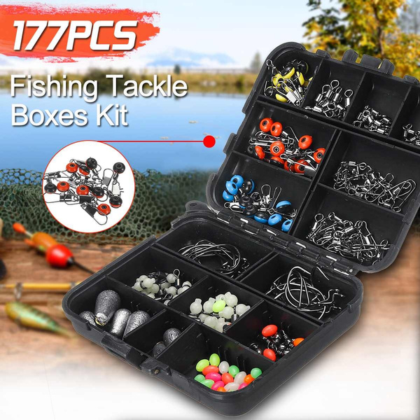 177pcs Portable Fishing Accessories Kit, Tackle Box Including Hook, Weight,  Sinker, Barrel Swivel, Luminous Bead Lightweight Storage Box FlySand Fishing  Set for Freshwater and Saltwater