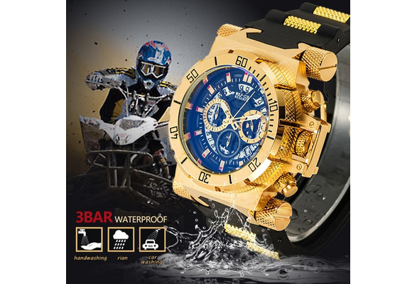 WOLF CUB Men Sports Multifunction Rotary Dial Watch Waterproof Rubber Strap Luminous Quartz Watch