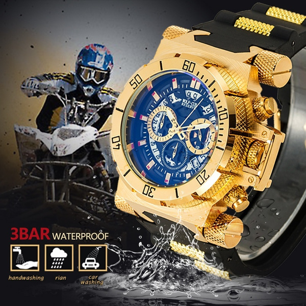 WOLF CUB Men Sports Multifunction Rotary Dial Watch Waterproof Rubber Strap Luminous Quartz Watch