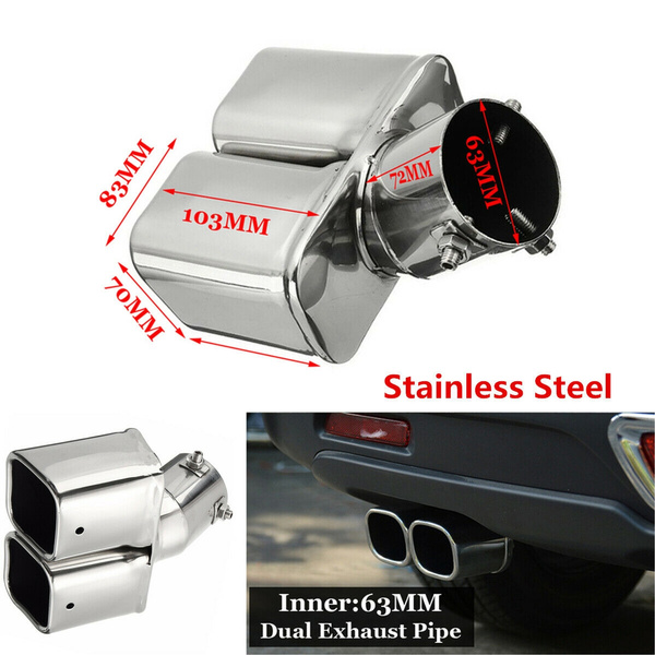 63mm/2.5" Stainless Steel Chrome Car Dual Exhaust Tip Square Tail Pipe Muffler