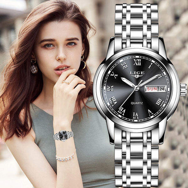 Ladies Fashion Casual Quartz Watch Women Business Stainless Steel Strap  Watch