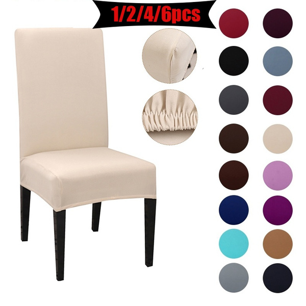 1 2 4 6PCS Solid Color Chair Cover Spandex Slipcovers for Dining