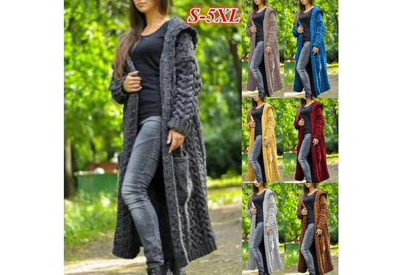 Autumn and Winter Fashion Women Hooded Knitted Cardigan Sweater Warm Long Sweater Outerwear Plus Size Autumn and Winter Fashion Women Hooded Knitted Cardigan Sweater Warm Long Sweater Outerwear Plus Size