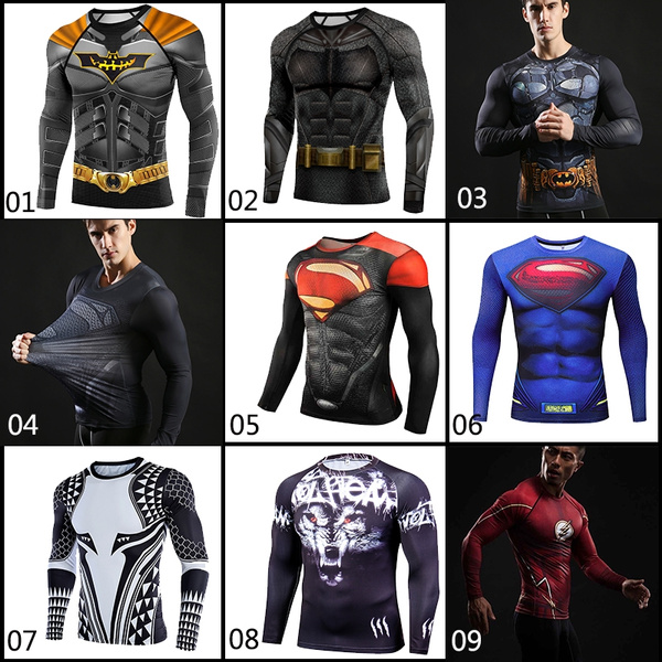 Mens Compression Shirts DC Comics Superhero Long Sleeve Rashguard Crossfit  Sportswear Bodybuilding Training Running Basketball Apparel