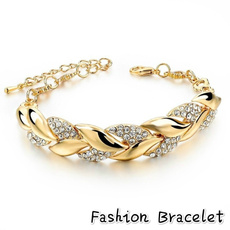 goldplated, Charm Bracelet, leaf, Jewelry