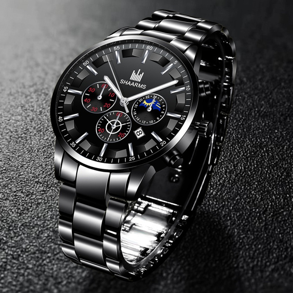 Black steel watches for mens sale