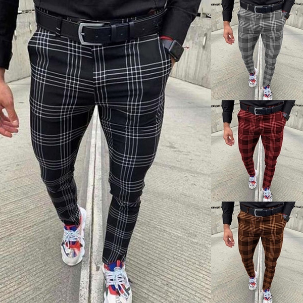 men plaid pants slim fit