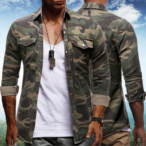 Camo denim best sale shirt mens