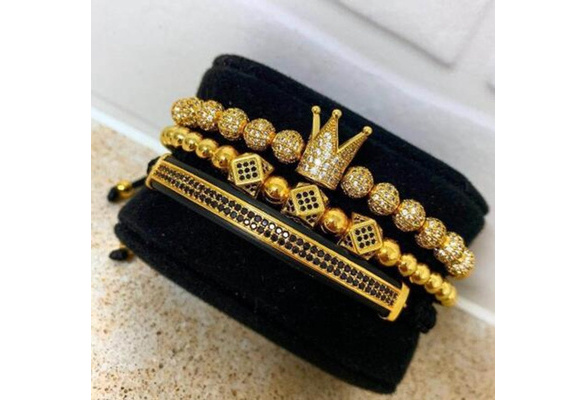 Luxury Mens Stainless Steel Crown Bracelet Set in Gold – Heluix