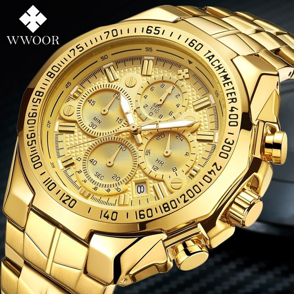 Hombres Marca De Lujo Wwoor Relojes Hombres Moda Casual Vestido Dorado Cronógrafo Reloj Hombre Oro Gran Dial Reloj Pulsera Masculino Relogio Masculino | Wish