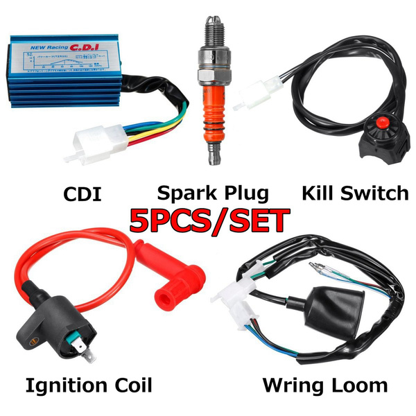 5pcs 4pcs Set Racing Cdi Ignition Coil Kill Switch Wiring Loom Kit For 50cc 70cc 110cc 125cc 140cc 150cc Atvs Scooter Kick Start Dirt Bikes Wish