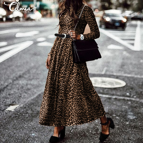 leopard print long sleeve maxi dress