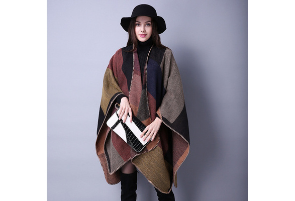 i+k 100/% Merino Wool Poncho Shawl Cape Open Front Cardigan Plaid Sweater Tassel Blanket Shawls and Wraps with Gift Box