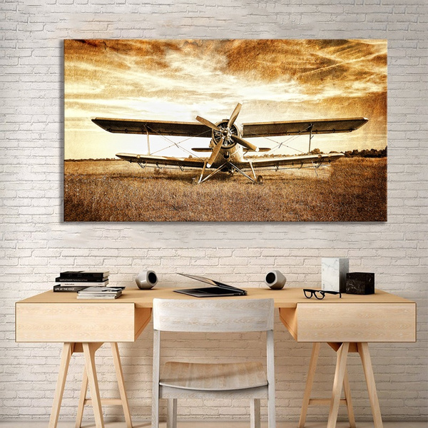 Vintage Airplane Wall Art Canvas Painting