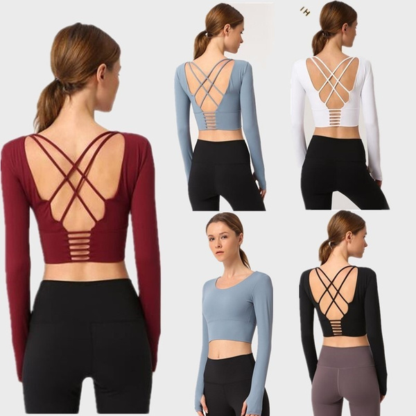Sports Wear for Women Gym Crop Top Workout Long Sleeve T Shirt Sports Bra  Womens Fitness Tops Breathable Thick Full Solid Color