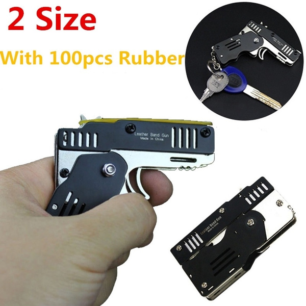 All Metal Mini Folding Rubber Band Gun Outdoor Military Sport Toy Key Chain Key Ring Children S Birthday Gift Decompression Game Wish