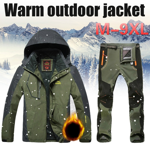 Men Winter Waterproof Jackets or Pants Fleece Warm Plus Size Outdoor Suit  Fishing Hiking Windproof Outdoor Jackets or Pants