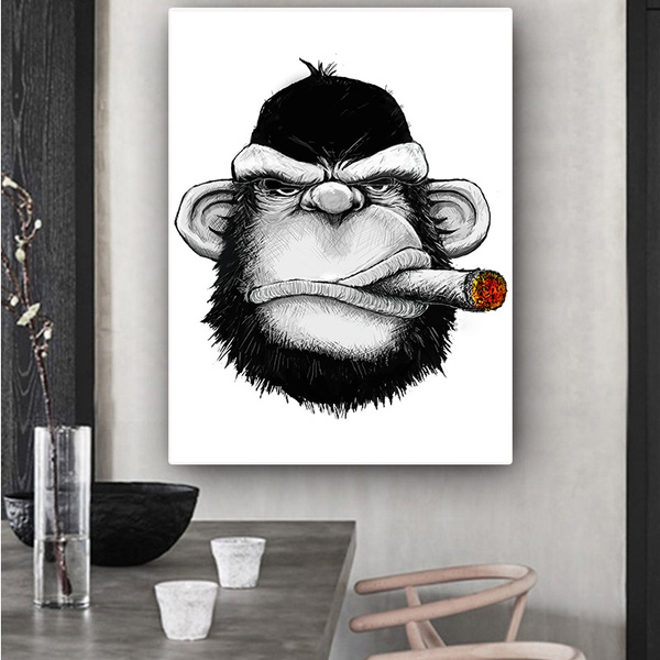 MONKEY SMOKING PIPE FUNNY Poster Painting Canvas art Prints