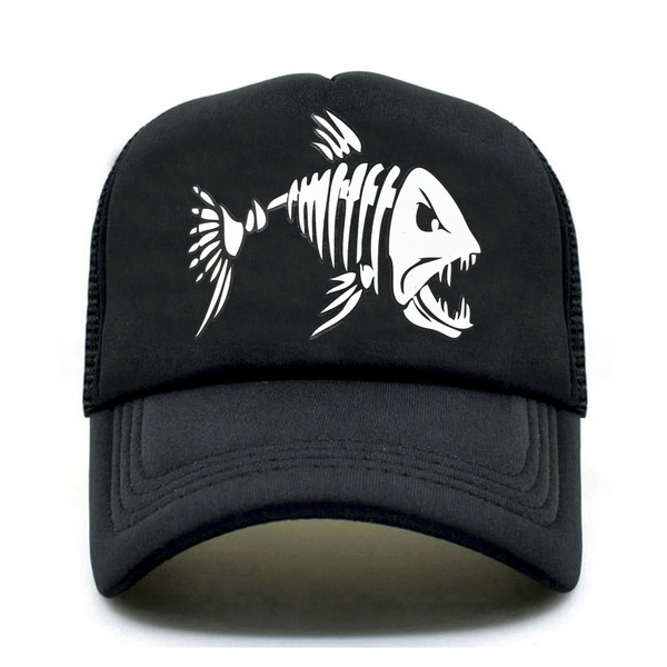 fashion Fishbone Trucker Cap Men Fishing Skeleton Fish Bone Cap HipHop  Baseball Caps Summer Mesh Hat for Men