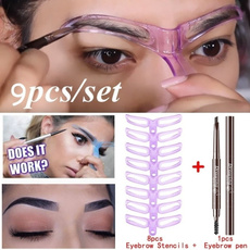 8pcs / SET Eyebrow Card + 1 Eyebrow Pencil  Eyebrow Shaper Makeup Template Eyebrow Grooming Shaping Stencil Kit DIY Eyebrow Template