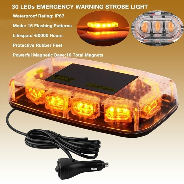 30 LED Roof Top Strobe Lights, Emergency Hazard Warning Safety Flashing  Strobe Light Bar with Magnetic Mount for 12-24V Trucks, Snow Plow,