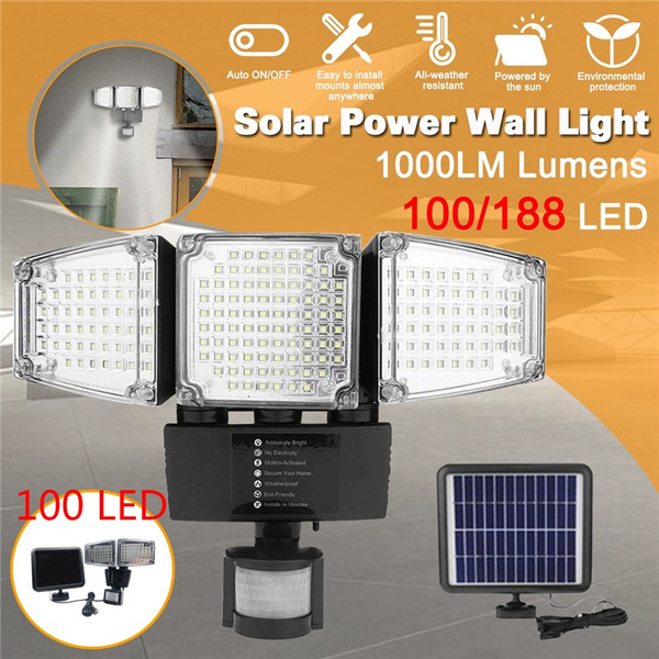 Waterproof PIR Motion Sensor Security 12W 188 LED Solar Powered Outdoor Light 