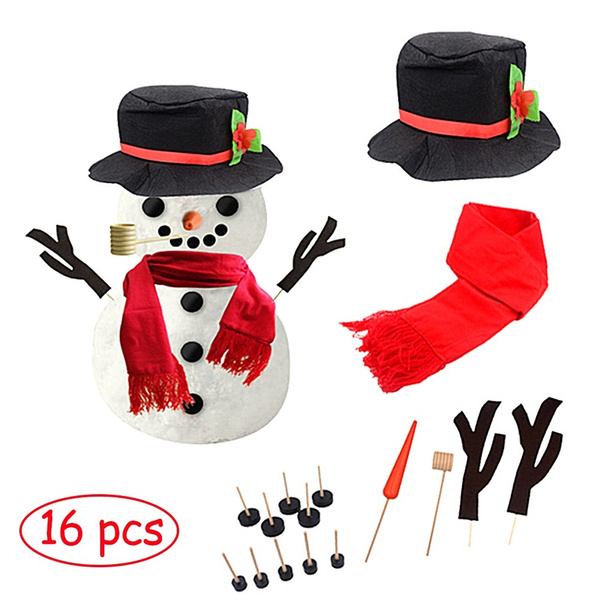 16Pcs Snowman Decorating Kit Snowman Making Kit Winter Party Kids Outdoor  Toys Decoration Christmas Holiday Decoration Gift