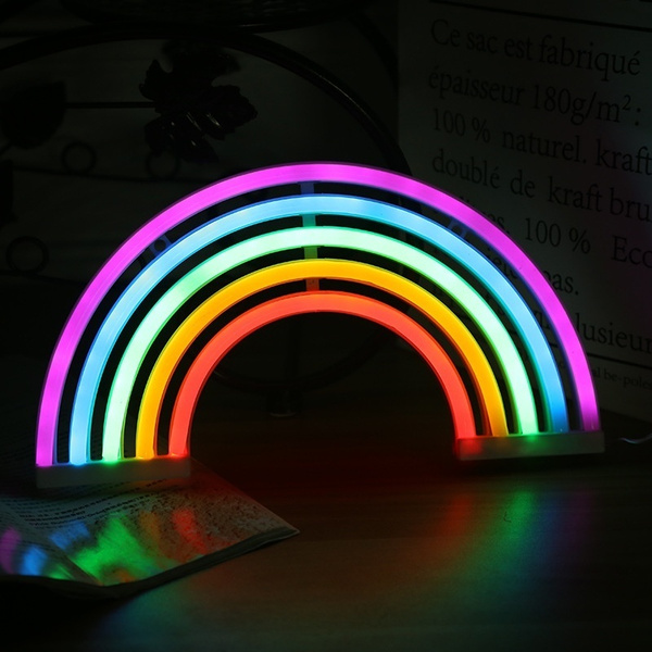 Rainbow Neon Sign LED Rainbow Lamp for Dorm Decor Rainbow Decor Neon Lamp Wall Decor Christmas Neon Bulb Tube Wish