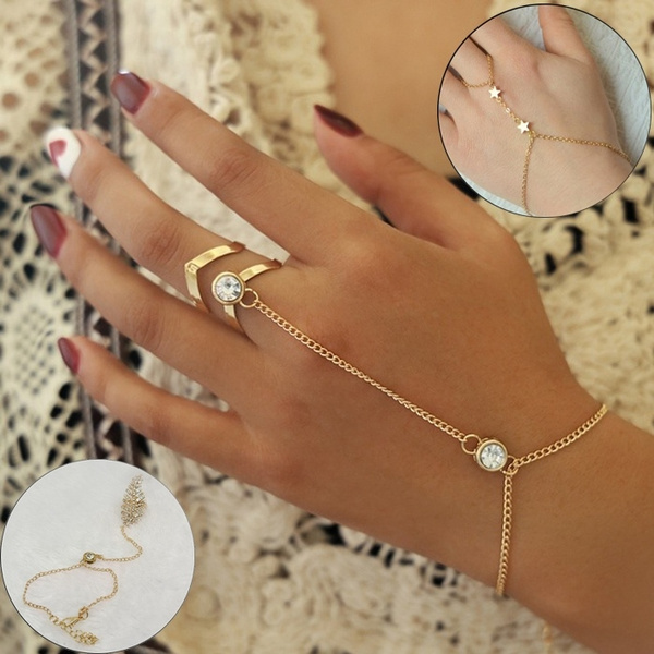 Vintage Gold Big Crystal Ring Bracelet 