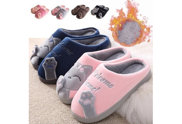 Women Winter Home Slippers Unisex Cartoon Cat Shoes Non-slip Soft
