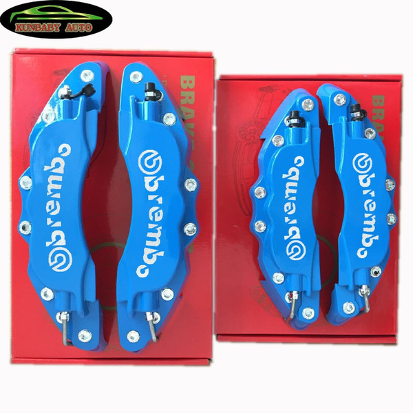 New Blue Metal Disc Brake Caliper Cover With Paper White Brembo Logo For Bmw Audi Mercedes Benz Amg Sline Wish