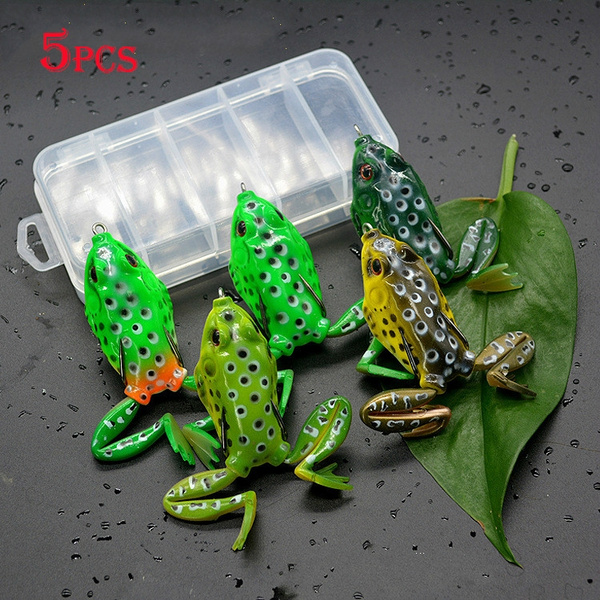 5PCS Frog Fishing Lure Hollow Body Frog Topwater Soft Baits Bionic  Snakehead Soft Bait With Box