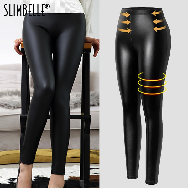 Fashion Black PU Leather Pants Women High Waist Skinny Push Up