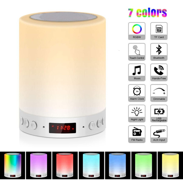 Night Light Bluetooth Speaker Dimmable  Smart Touch Control Table Lamp LED Clock 
