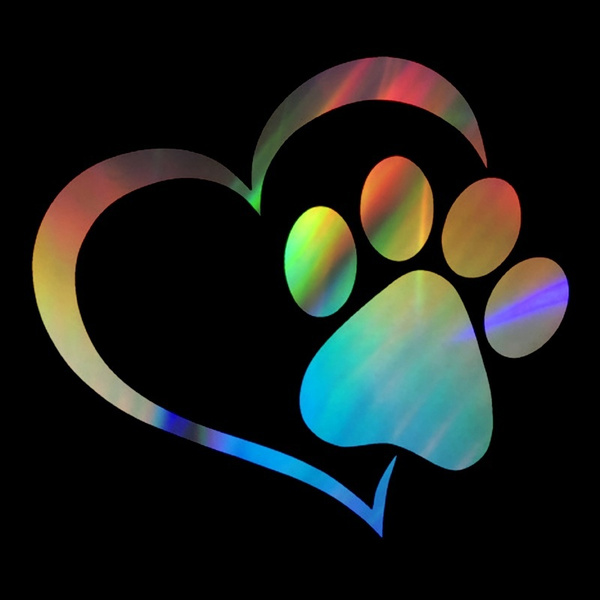 White 4.33.6in HERCHR Car Decals Reflective Cute Dog Paws Heart Shape Bumper Stickers