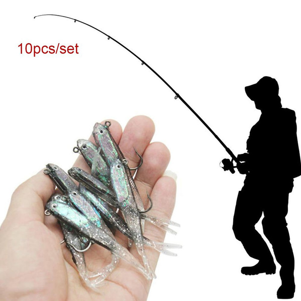 Minnow Fishing Tackle Crankbaits Silicone Soft Lures Hook Fish Baits Trout 10pcs 