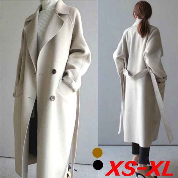 vbnergoie Womens Winter Lapel Wool Coat Trench Jacket Long