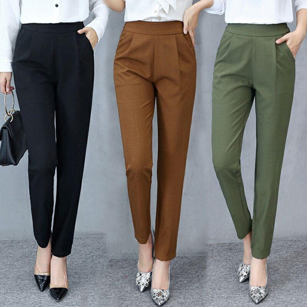 Women Fashion Strech Trousers Ladies Loose Pants High Waist Pants Female  Solid Color Pants Straight Trousers