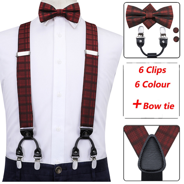 Men's Bow Tie and Y Shape Suspender Set Adjustable Elastic Solid Color 