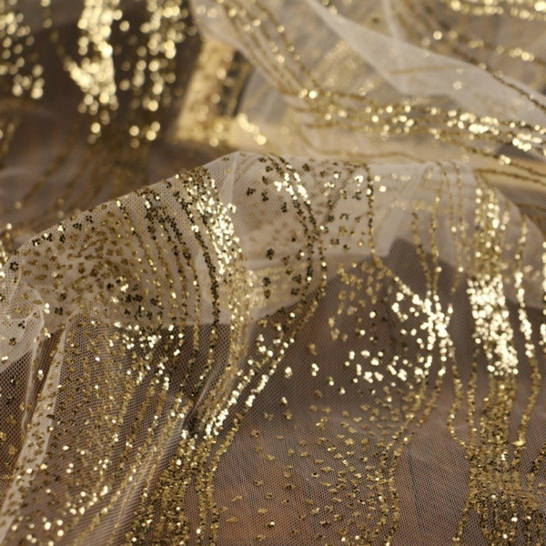 gold Sequin Fabric, Sequins Fabric for Dress, Full Sequin on Mesh Fabric,  gold Sequins Fabric by the Yard