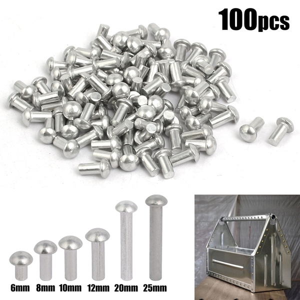 100pcs M4 x 6mm Aluminum Half Round Head Solid Rivet Fastener Silver Tone