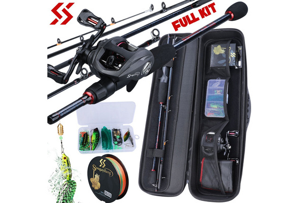 Fishing Rod Reel Combos Full Kit with Portable Travel Fishing Carbon  Casting Fishing Pole 13BB Baitcasting Reel and Fishing Line Lure  Accessories Carrier Bag