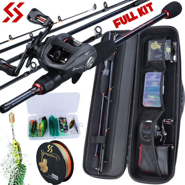 Fishing Rod Reel Combos Full Kit with Portable Travel Fishing Carbon  Casting Fishing Pole 13BB Baitcasting Reel and Fishing Line Lure  Accessories Carrier Bag