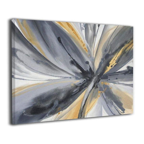 Abstract Flower Yellow Grey Canvas Paintings Wall Art Decor for