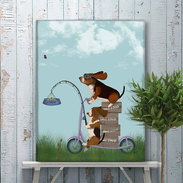 Funny Wall Art Basset Hound Scooter Bike Decor Couple Gift Funny Gift ...