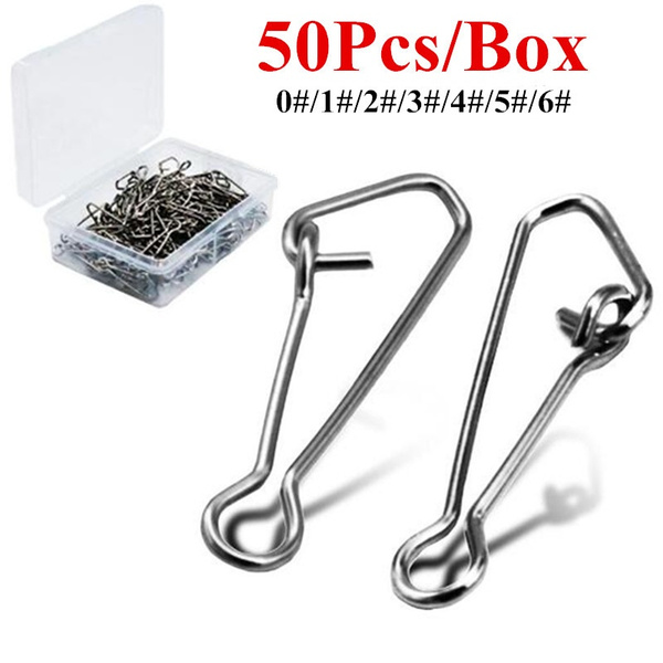 50Pcs/Box Sea Snap Hooks for Fishing Stainless Steel Fishing Swivels Fishing  Hook Line Connector 0/1/2/3/4/5/6# Snap Clips