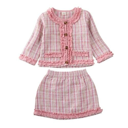 Toddler Baby Girls Winter Clothes Plaid Coat Tops+Tutu Dress