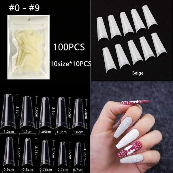 100 Pcs Bag False Coffin Nails Ballerina Fake Nails Flat Shape Nail Art Tips Natural Clear Half Cover Manicure Faux Ongles Wish