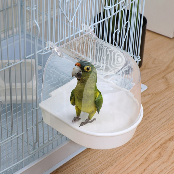 POPETPOP Caged Bird Bath Multi Cage Bird Bath Covered for Small Brids Canary Budgies Parrot Size L