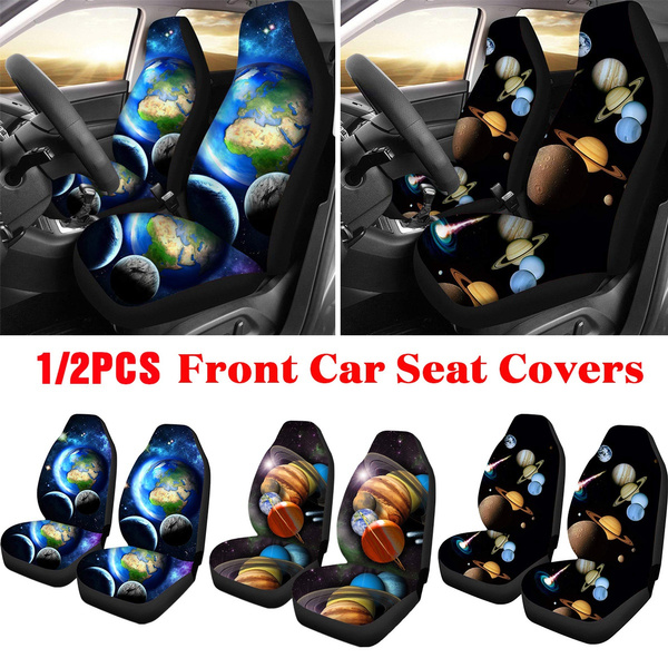 1 2pcs Galaxy Planet Print Car Front, Car Seat Cover Planet